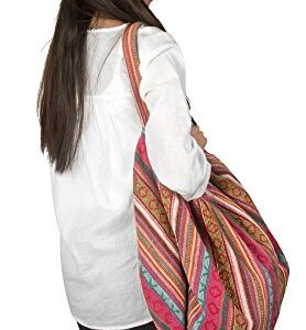 Pink Jacquard Cotton Shoulder Travel Canvas Tote Bag Hobo Style Casual Market Purse Handbag