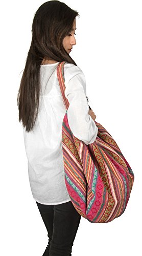 Pink Jacquard Cotton Shoulder Travel Canvas Tote Bag Hobo Style Casual Market Purse Handbag