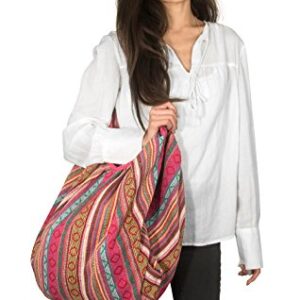 Pink Jacquard Cotton Shoulder Travel Canvas Tote Bag Hobo Style Casual Market Purse Handbag