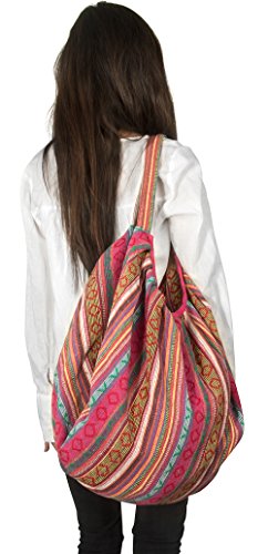 Pink Jacquard Cotton Shoulder Travel Canvas Tote Bag Hobo Style Casual Market Purse Handbag