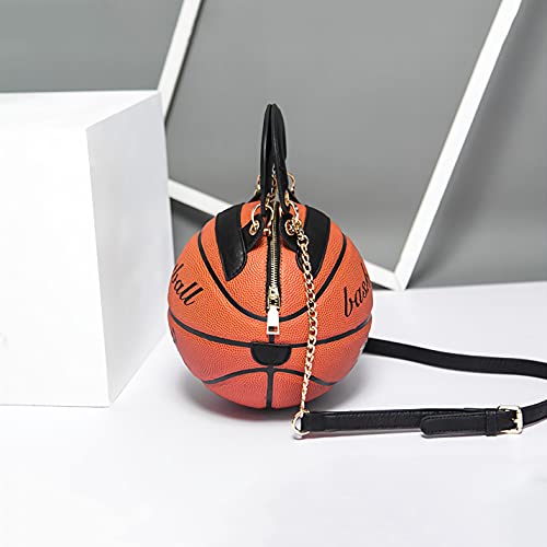 Basketball Shaped Handbags Purse Tote Round Shoulder Messenger Cross Body PU Leather Cute Bag Adjustable Strap for Women Girls (Brown)