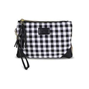 funky monkey fashion corner detail vegan tartan wristlet wallet clutch bag – phone purse handbag – black & white houndstooth pattern (large) (black & white buffalo check)