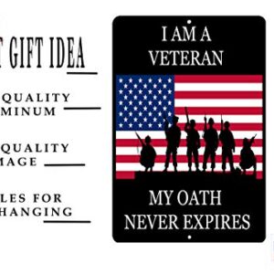 Rogue River Tactical USA Flag Veteran Oath Metal Tin Sign Wall Decor Man Cave Bar Military