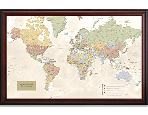 Map Your Travels Deluxe Push Pin World Map | Premium Wood Frame | Personalized Gift Map | Handmade in Minnesota | 33" x 21"