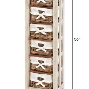 Deco 79 Wood 6 Baskets and 2 Doors Storage Unit, 16" x 11" x 50", White