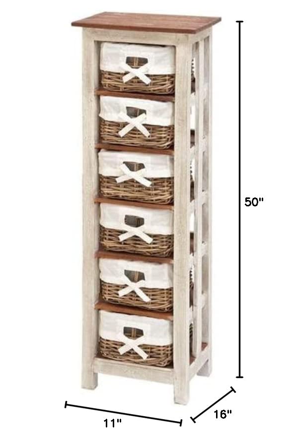 Deco 79 Wood 6 Baskets and 2 Doors Storage Unit, 16" x 11" x 50", White