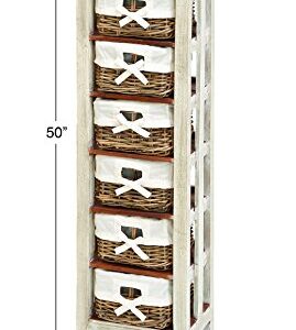 Deco 79 Wood 6 Baskets and 2 Doors Storage Unit, 16" x 11" x 50", White