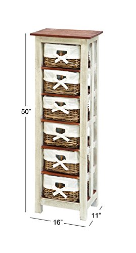 Deco 79 Wood 6 Baskets and 2 Doors Storage Unit, 16" x 11" x 50", White