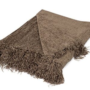 BIRDROCK HOME Internet’s Best Chenille Throw Blankets - Taupe - Ultra Soft Couch Blanket with Fringe - Light Weight Sofa Throw - 100% Microfiber Polyester - Easy Travel - Bed - 50 x 60