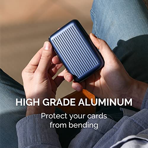 ÖGON -DESIGNS- Aluminum wallet smart case RFID Blocking – The original minimalist slim card holder for men and woman - Navy Blue