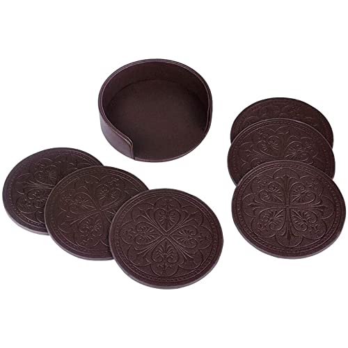 Drink Coasters,PU Leather Bar Beer Beverage Coasters for Drinks Set of 6 with Holder Coasters for Wooden Table Coffee Table Absorbent Drink Coasters,Easy Clean Cup Coasters Easter Housewarming Gifts