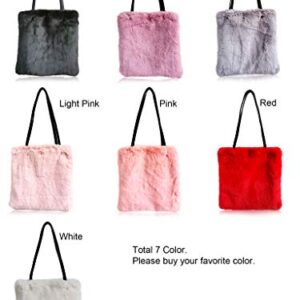 FHQHTH Faux Fur Tote Bag Fluffy Shoulder Bags for Women Fuzzy Handbag Evening Bags Big Capacity [Dark Pink, Magnet]