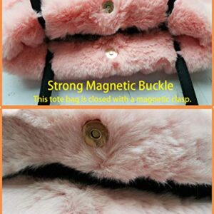 FHQHTH Faux Fur Tote Bag Fluffy Shoulder Bags for Women Fuzzy Handbag Evening Bags Big Capacity [Dark Pink, Magnet]