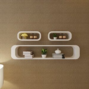 Festnight Set of 3 Floating Wall Display Shelves Book DVD Storage Cubes MDF Wall Mounted Collectables Bookshelf for Living Room Home Office Decor Furniture (White)