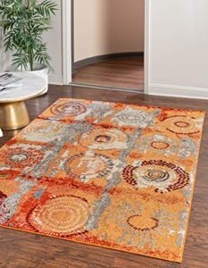 unique loom estrella collection modern, abstract, light colors, distressed area rug, 5 ft x 8 ft, orange/beige