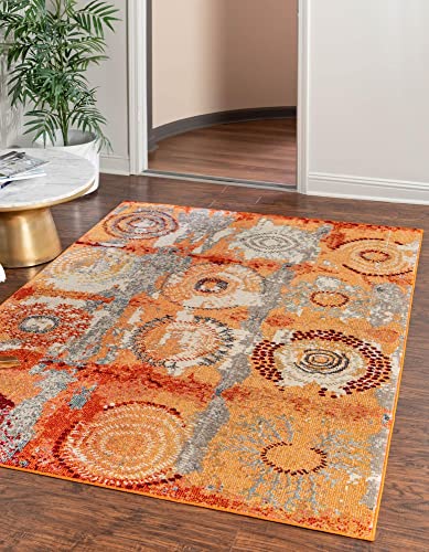 Unique Loom Estrella Collection Modern, Abstract, Light Colors, Distressed Area Rug, 5 ft x 8 ft, Orange/Beige