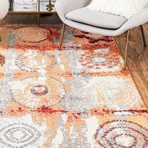 Unique Loom Estrella Collection Modern, Abstract, Light Colors, Distressed Area Rug, 5 ft x 8 ft, Orange/Beige