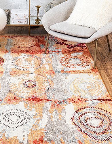 Unique Loom Estrella Collection Modern, Abstract, Light Colors, Distressed Area Rug, 5 ft x 8 ft, Orange/Beige