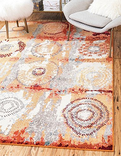 Unique Loom Estrella Collection Modern, Abstract, Light Colors, Distressed Area Rug, 5 ft x 8 ft, Orange/Beige