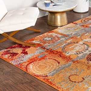 Unique Loom Estrella Collection Modern, Abstract, Light Colors, Distressed Area Rug, 5 ft x 8 ft, Orange/Beige