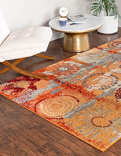 Unique Loom Estrella Collection Modern, Abstract, Light Colors, Distressed Area Rug, 5 ft x 8 ft, Orange/Beige