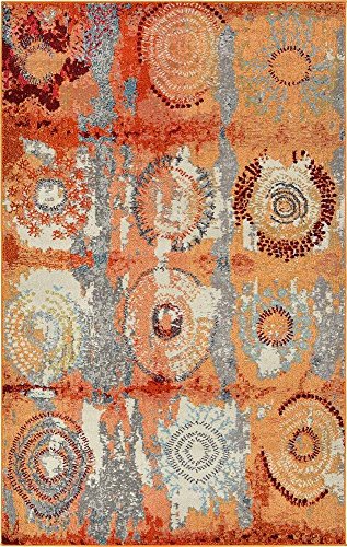 Unique Loom Estrella Collection Modern, Abstract, Light Colors, Distressed Area Rug, 5 ft x 8 ft, Orange/Beige