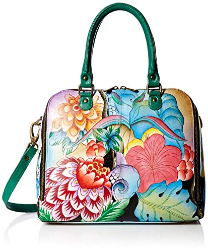 Anuschka Anna Hand Painted Leather Women's Organizer Satchel, Whimsical Garden