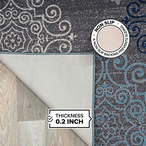 Modern Floral Swirl Design Non-Slip (Non-Skid) Area Rug 5 X 7 (5' 3" X 7' 3") Gray