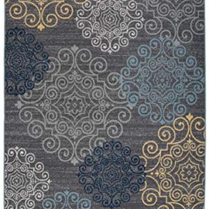 Modern Floral Swirl Design Non-Slip (Non-Skid) Area Rug 5 X 7 (5' 3" X 7' 3") Gray