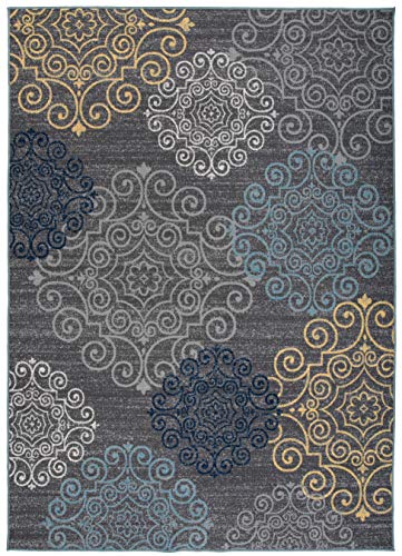 Modern Floral Swirl Design Non-Slip (Non-Skid) Area Rug 5 X 7 (5' 3" X 7' 3") Gray