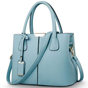 covelin women’s top-handle cross body handbag middle size purse durable leather tote bag light blue