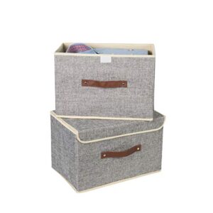 YELAIYEHAO Storage Bins Set, Pack of 2 Foldable Storage Box Cube with Lids and Handles Fabric Storage Basket Bin Organizer Collapsible Drawers Containers (Grey, 15"X10"X10")