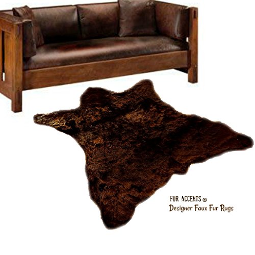 Bear Skin Rug - Plush Shag - Pelt - Hide - Sheepskin - Throw Carpet - Luxury Faux Fur (5'x6', Dark Brown)