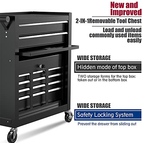 High Capacity Rolling Tool Chest with Wheels and Drawers, 8-Drawer Storage Cabinet,Detachable Organizer Combo,Mobile Lockable Toolbox for Workshop Mechanics Garage (Black)