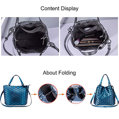 Geometric Luminous Purses and Handbags Holographic Reflective Crossbody Bag Wallet Flash Rainbow Tote Blue