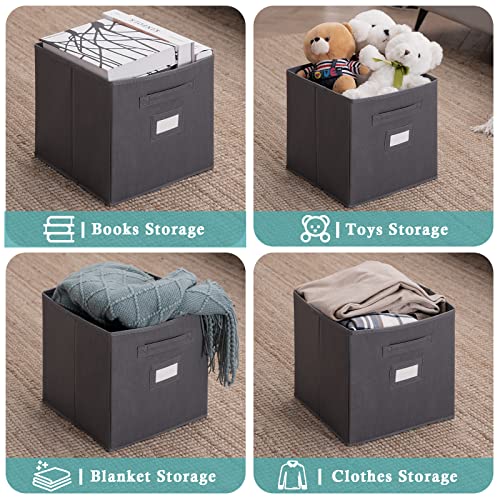 YOUDENOVA Cube Storage Bins with Label, 11 Inches Fabric Cubby Storage Bins for Cubes Organizer, Closet Organizers Bins,Pack of 6, Grey