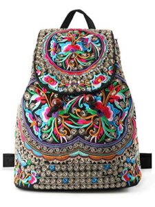 goodhan vintage women embroidery ethnic backpack travel handbag shoulder bag mochila (s01 – size biggest – pink – material upgraded)