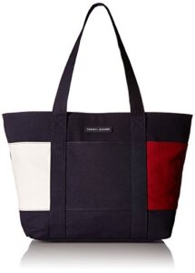 tommy hilfiger womens canvas tote shoulder handbag, navy, one size us
