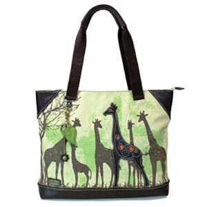 chala safari forest animal- large canvas tote shoulder handbag with detachable purse charm (912 giraffe-tote)