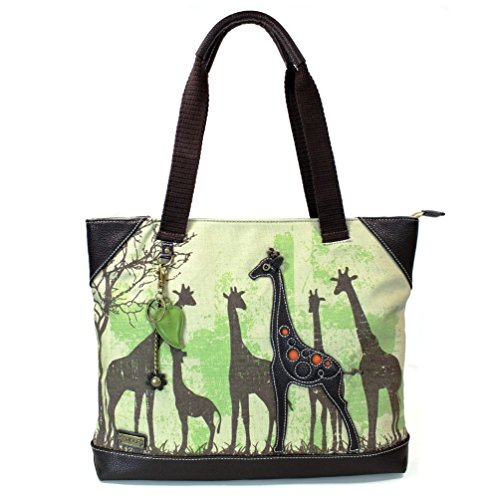 Chala Safari Forest Animal- Large Canvas Tote Shoulder handbag with detachable Purse Charm (912 Giraffe-Tote)