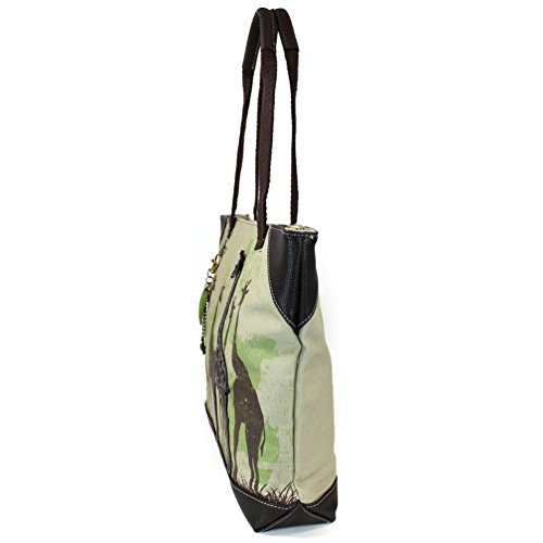 Chala Safari Forest Animal- Large Canvas Tote Shoulder handbag with detachable Purse Charm (912 Giraffe-Tote)