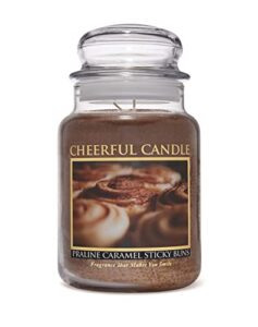 a cheerful giver — praline caramel sticky buns – 24oz large scented candle jar with lid – cheerful candle – 135 hours of burn time, christmas gift for women, brown