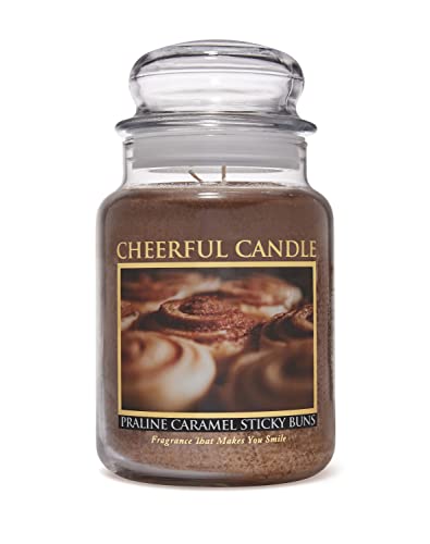 A Cheerful Giver — Praline Caramel Sticky Buns - 24oz Large Scented Candle Jar with Lid - Cheerful Candle - 135 Hours of Burn Time, Christmas Gift for Women, Brown