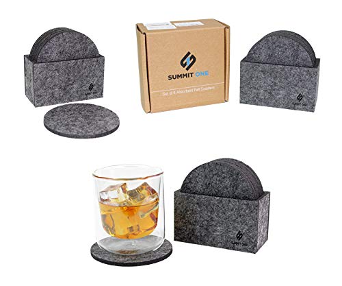 Summit One Premium Coasters for Drinks, Set of 10 (4 x 4 Inch, 5mm Thick) - Bar Accessories for The Home bar Set, Absorbant Coasters, Felt Drink Coasters The Ideal Man cave Accessories