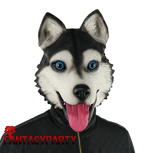 FantasyParty Novelty Halloween Costume Party Full Head Latex Dog Head Mask （Husky）