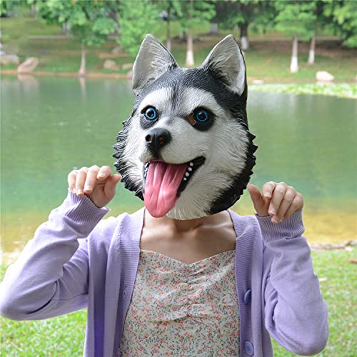 FantasyParty Novelty Halloween Costume Party Full Head Latex Dog Head Mask （Husky）