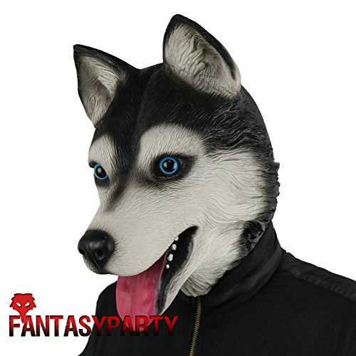 FantasyParty Novelty Halloween Costume Party Full Head Latex Dog Head Mask （Husky）