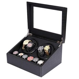 wanlecy 4+6 watch winder, luxury automatic 2 motor watch winder crocodile pattern display case storage super quiet for lady and men