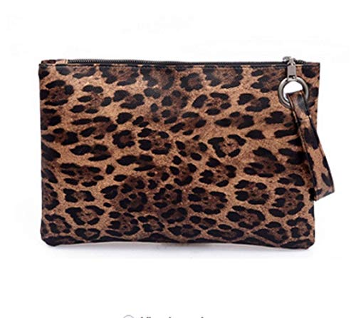 Dolce Na Womens Oversized Clutch Bag Purse Pu Leather Evening Wristlet Handbag (79 Brown Leopard)