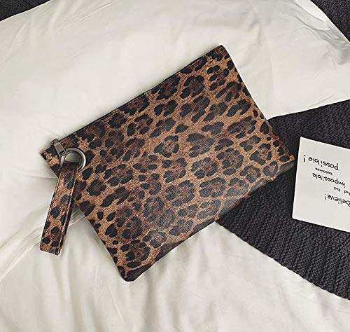 Dolce Na Womens Oversized Clutch Bag Purse Pu Leather Evening Wristlet Handbag (79 Brown Leopard)